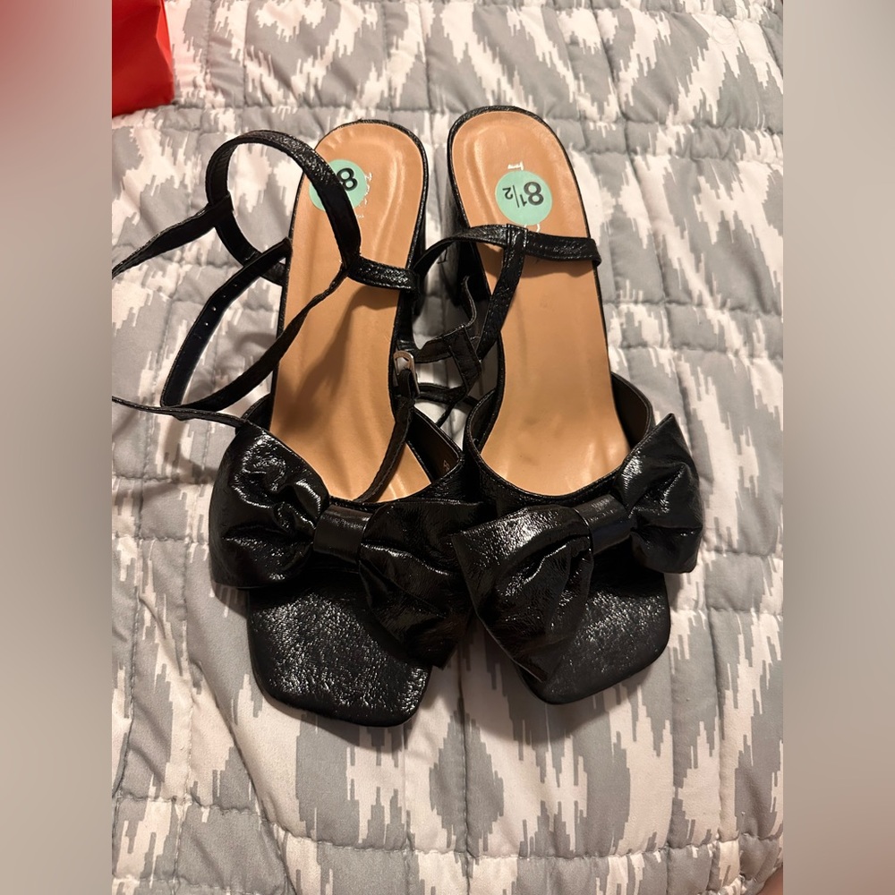 Black Strappy Heels with Bow